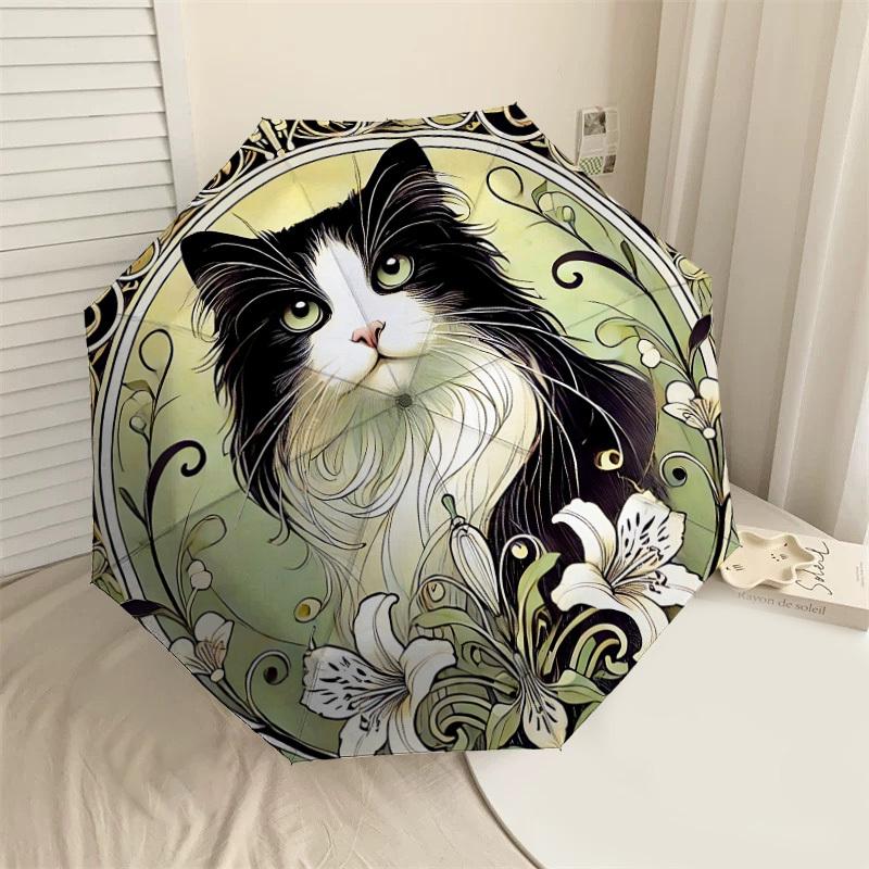 

1PC cat, floralAutomatic Open/Close Umbrella with Windproof, 8-Rib Sturdy Canopy, Durable Ribs, Fashionable Design, Outdoor Accessory, Fun Prin, Holid