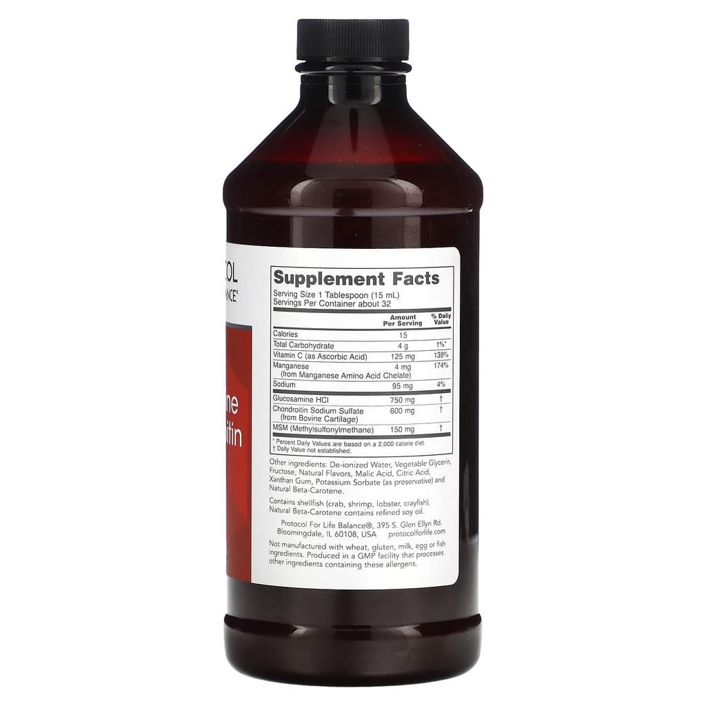 Protocol for Life Balance Liquid Glucosamine and Chondroitin with MSM, Citrus Flavor, 16 Fl Oz (473 Ml)