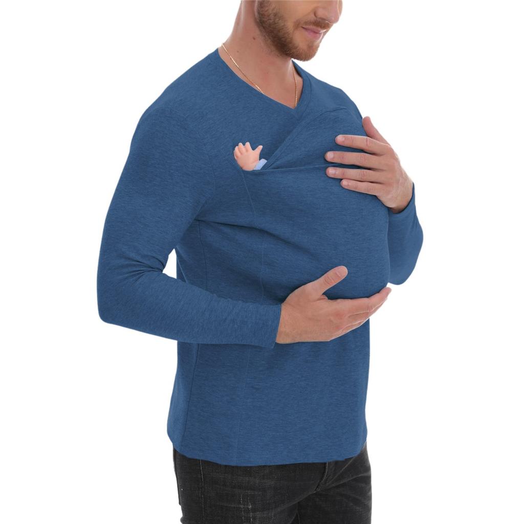Men's pure cotton thickened new version of high-quality Kangaroo Daddy's multi-function long-sleeved T-shirt