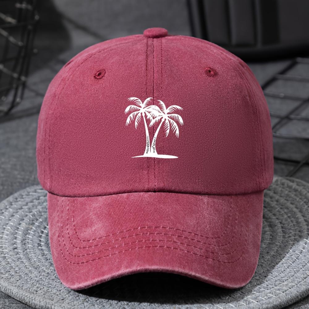 A Unisex Lightweight Fashionable Baseball Cap with a Coconut Tree Print Suitable for Boys and Girls in a Vintage Washed Style
