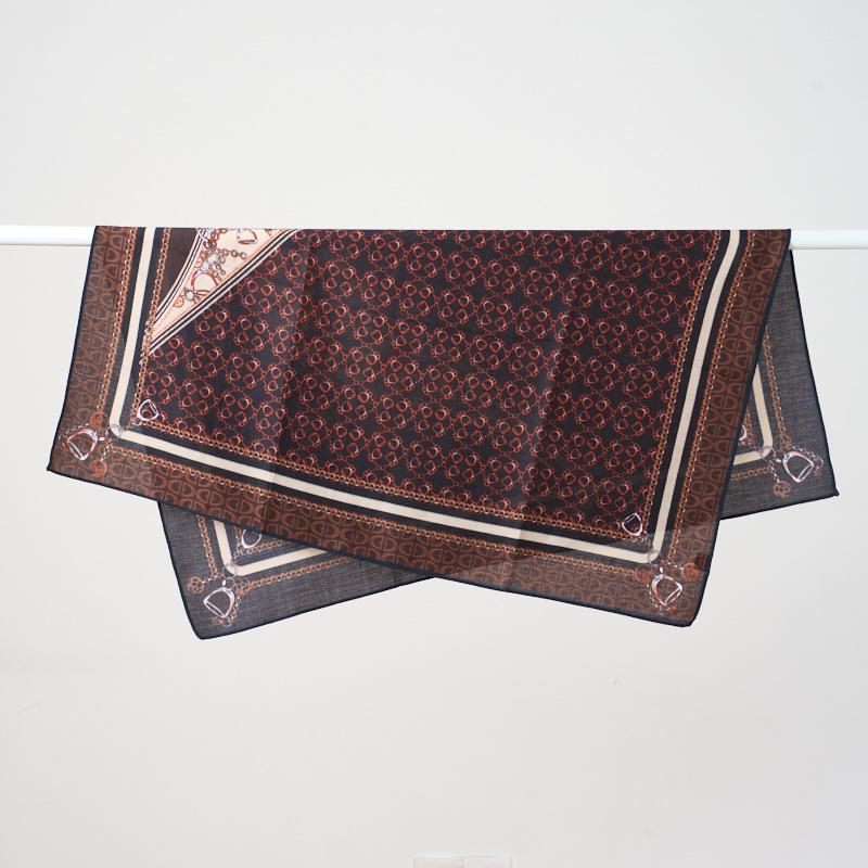 New Decorative Ethnic Style Scarf Literary and Retro Handmade Curled Square Scarf Imitation Silk Hair Double-sided Heterochrome Inkjet Silk Scarf