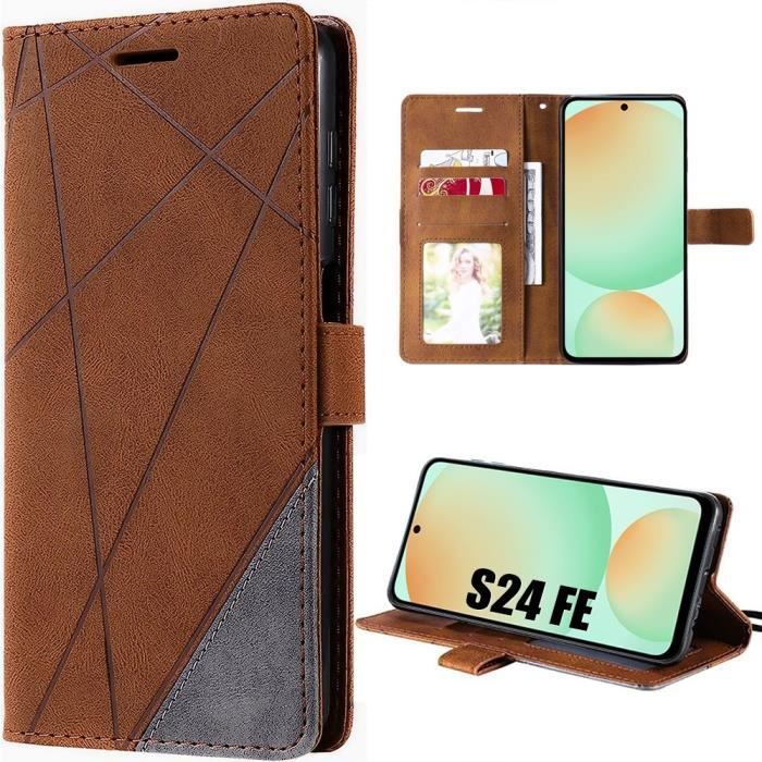Case for Samsung Galaxy S24 FE (not for S24) - Brown Leather Effect Shockproof 360° Protection