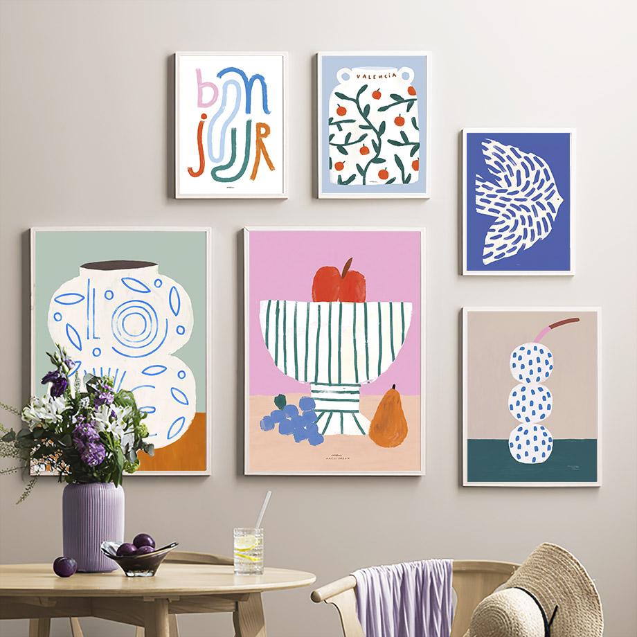 Μινιμαλιστικό Βάζο Λουλουδιών Μπολ Φρούτων Πουλί Αφηρημένο Μποέμ Αφίσες Και Εκτυπώσεις Τέχνη Τοίχου Ζωγραφική σε Καμβά Εικόνες για Διακόσμηση Σαλονιού