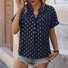 Fashion Short Sleeve V Neck Women Rhomb Printed Shirt Blouse Top