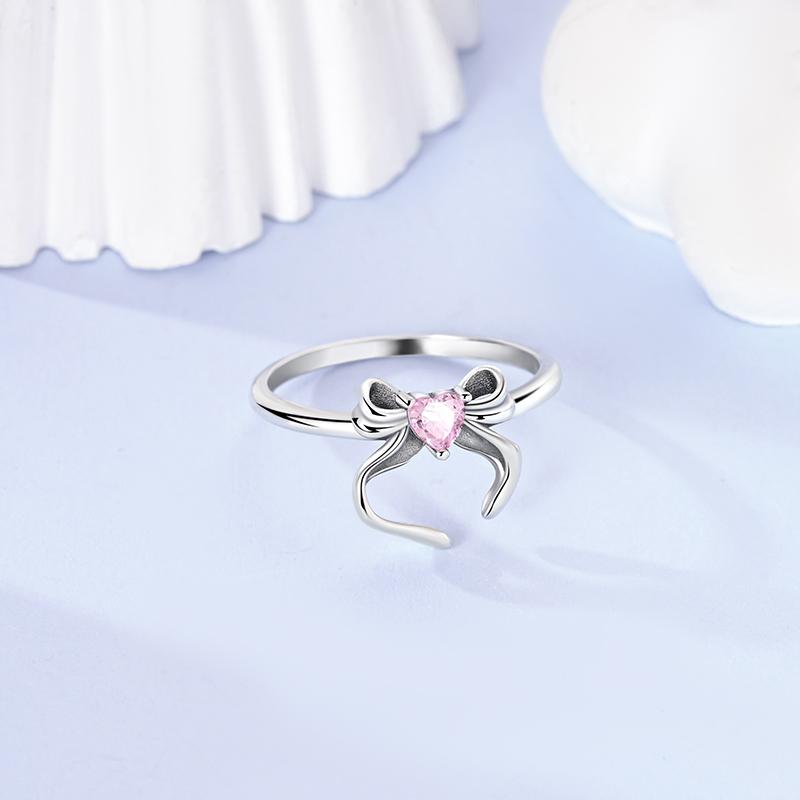 925 Silver Butterfly Knot Pink Heart Zircon Jewelry Set Pendant Ring Fine Birthday Gift For Girls