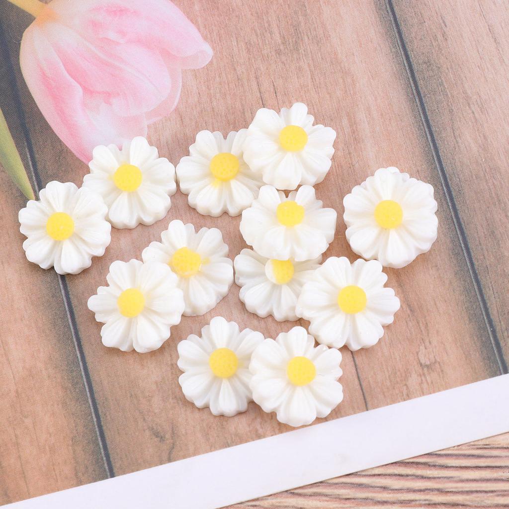20Pcs 13Mm White Plastic Artificial Daisy Flowers Craft Supplies for Scrapbooking Home Decor Resin Flower Accessory Flower Beads