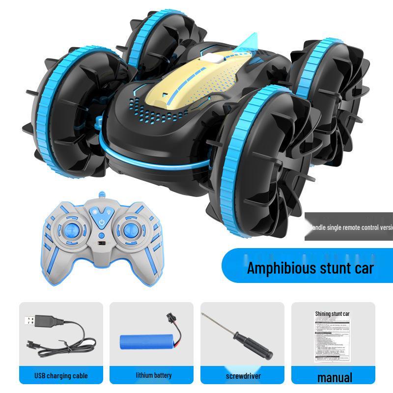 

Амфибийная трюковая машина на радиоуправлении со светом: Двусторонний, Большой размер, Внедорожное и Кувыркающееся действие English packaging