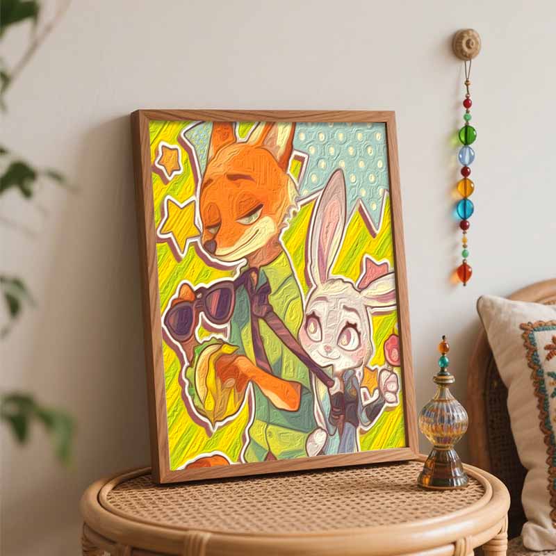Disney Zootopia Nick Judy Oil Paint Art Painting Kit Home Wall Decor Handmade Gift DIY Canvas Painting Drawing Set for Adults Wall Art Decor