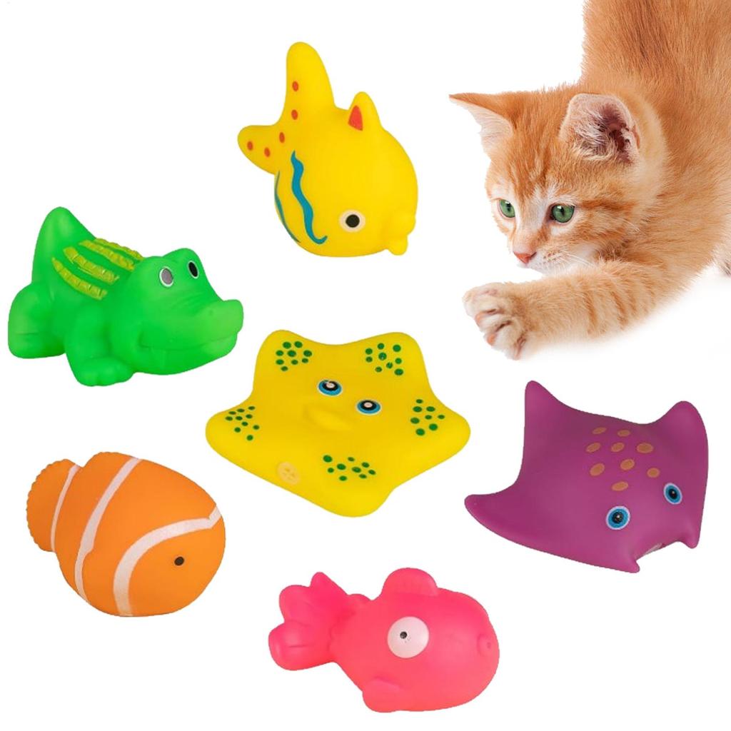 6pcs Floating Squeaky Cat Bathtub Toy Fish-Shaped Swimming Pool Pet Toys Reduce Stress For Dog Kitten Interactive Bath Play