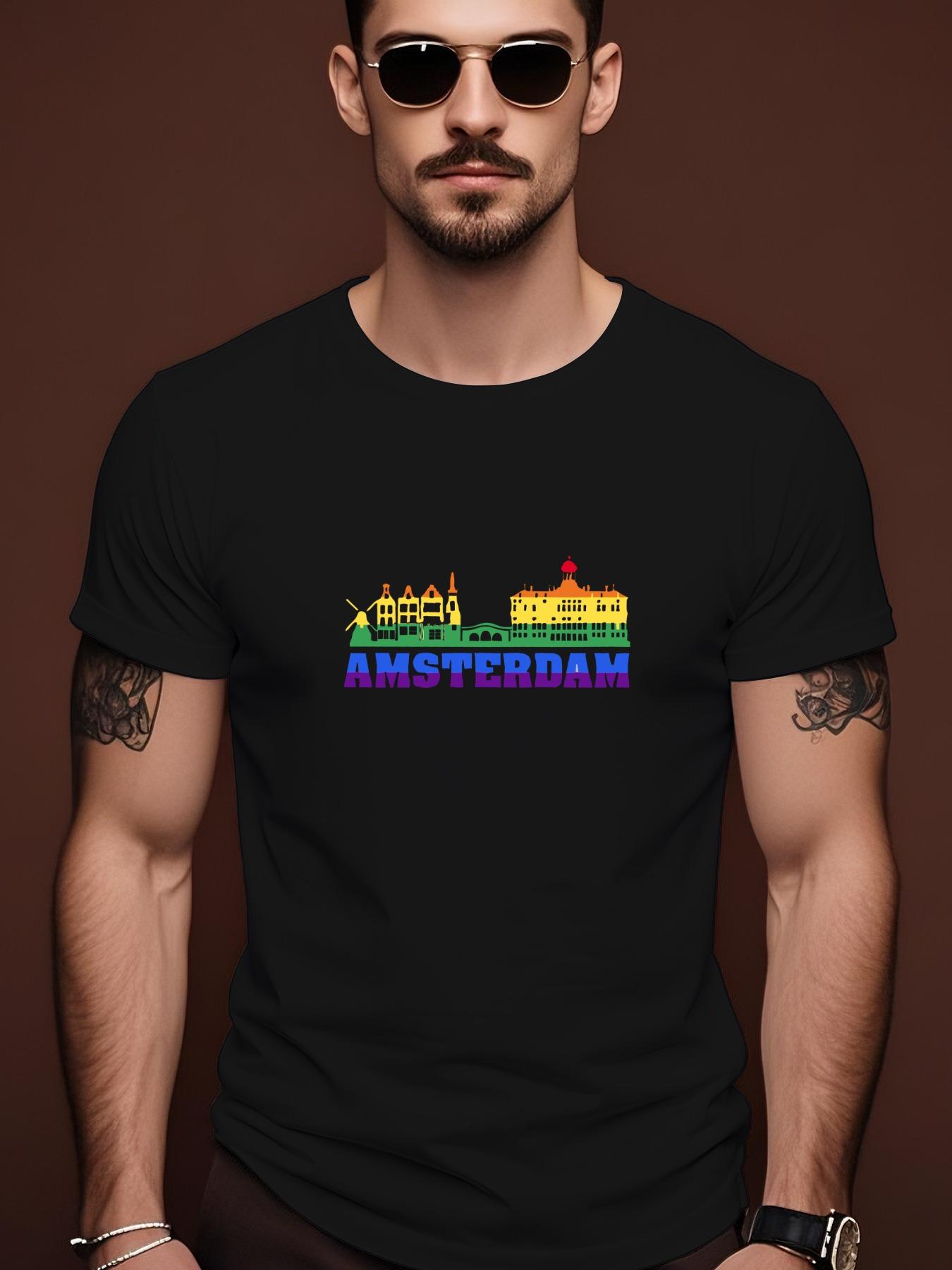 Amsterdam Cityscape Graphic Summer Casual Tshirt - White ... XXXL
