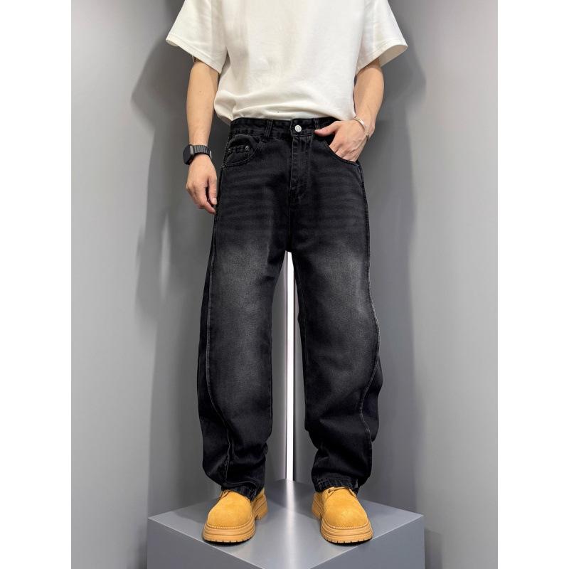 American retro jeans men's loose straight wide-leg pants trendy brand ruffian handsome versatile casual long pants men