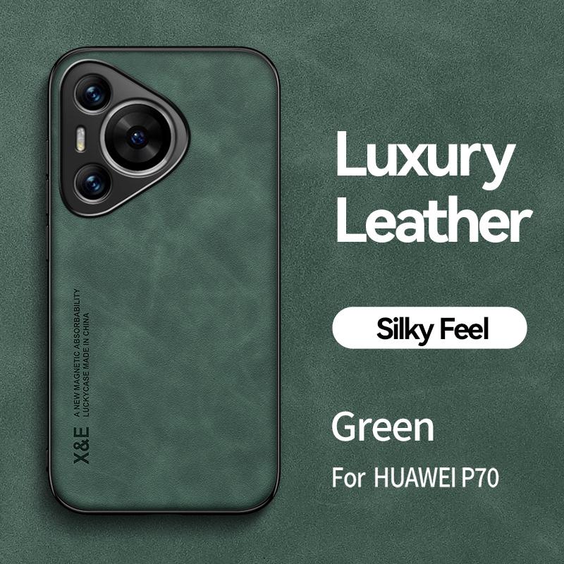 For Pura 90 Pro Max PU Leather Car Magnetic Holder Silicone Case For Huawei Pura 90 Pro Max Built-in Iron Protection Phone Cover