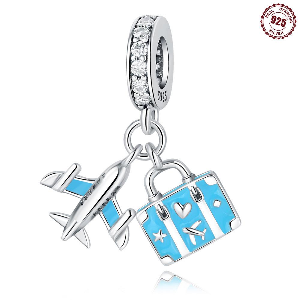 9 Sterling Silver Pendant Accessories Airplane Luggage Suitable For Bead Diy Bracelet Necklace Design
