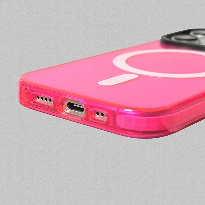 Transparent Neon Color MagSafe Phone Case for iPhone 17 15 16 Pro Max 13 14 12 11 Wireless Charging Soft Silicone Bumper Cover