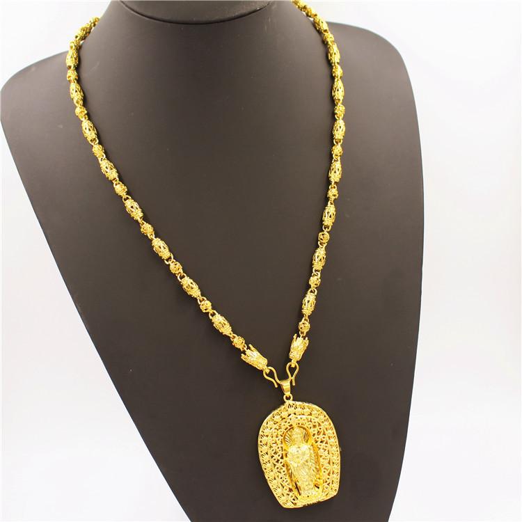 Luxurious 9999 24K real gold men's necklace Guan Gong Guanyin faucet pendant domineering fashion accessories