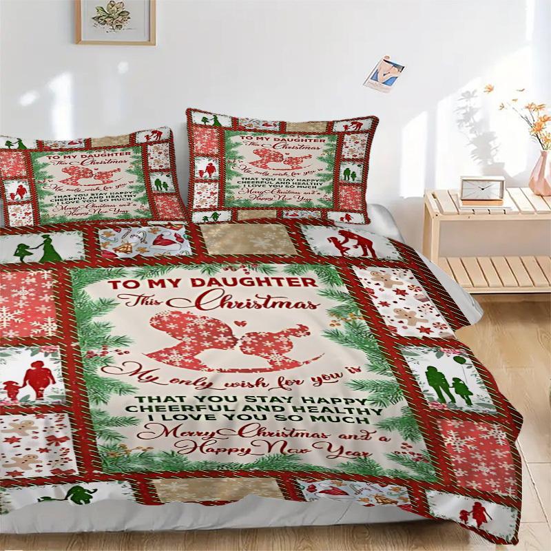 

3PCs Daughter Greeting Design Cover Set, Breathable Fabric(1 Duvet Cover + 2 Pillowcases) (Without Quilt) yy250911214 135x200cm