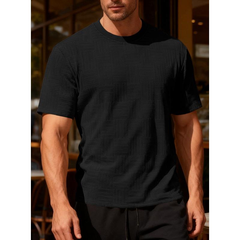 Men Geometric Textured Fabric Crew Neck Short Sleeve Casual Multiple Color Options T Shirt