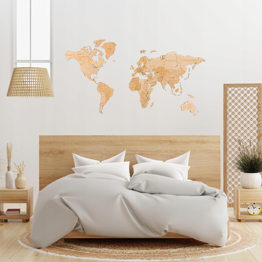 3D Wooden World Map Natural 105 X 60 Cm Wooden Wall Decoration