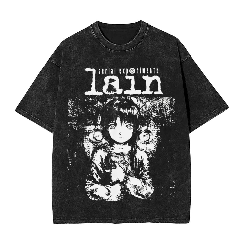 Anime Serial Experiments Lain Graphic Tshirt Washed Oversized T Shirt Mens Womens Clothing Summer Cotton Short Sleeve Tees