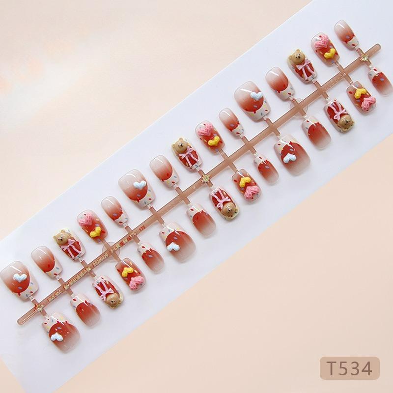 Cream Candy Plaid Short Press On Nails Cute Sweet French Style For Ladies 30pcs Strip & Box