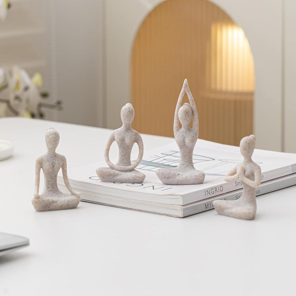 4pcs Nordic Resin Meditation Yoga Pose Statue Figurine Ceramic Yoga Figure Set Decor Crafts Sculpture Ornament