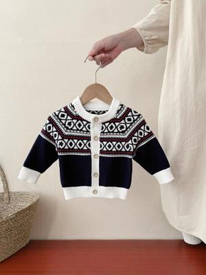 Kardigan bawełniany dziergany w stylu retro dla niemowląt i małych dzieci - Wiosenno-jesienna moda dla chłopców i dziewczynek