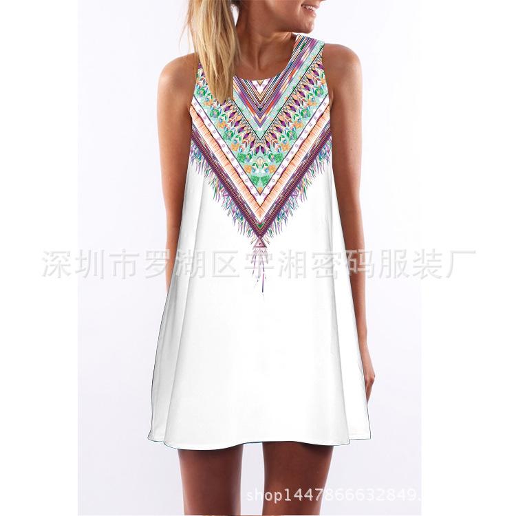 European and American Hot-selling New Digital Printing Round Neck Big Pendulum Loose Off-the-shoulder Medium and Long Vest Sleeveless Dress
