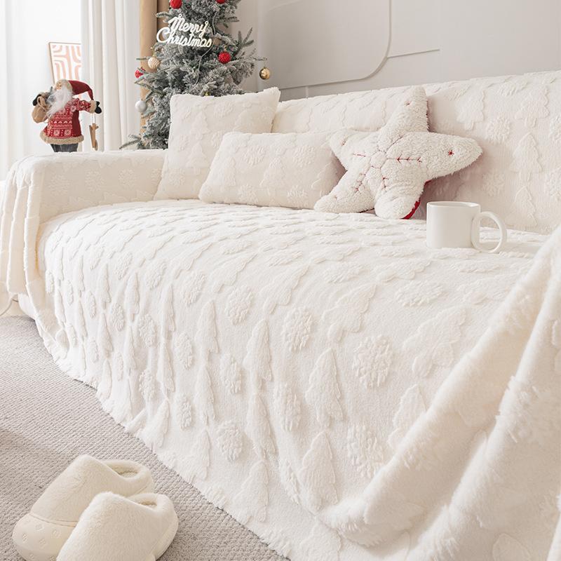 New Christmas Rabbit Plush Sofa Cover Thick Warm All-Cover Solid Couch Covers for Winter Multifunctional Soft Blanket for Office