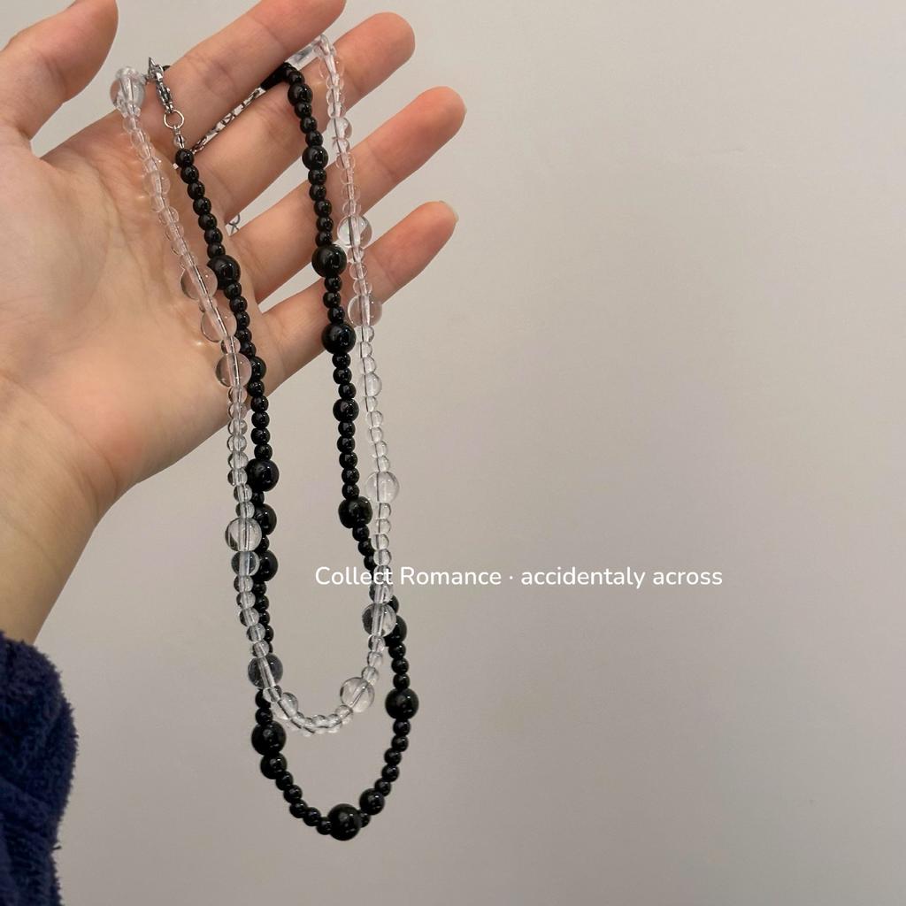 Korean version of simple style handmade beaded smooth glass pearl personalized retro fashion necklace collarbone chain