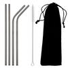 Black Reusable Metal Drinking Straws Stainless Steel Sturdy Bent Straight Drinking Straw with Cleaning Brush Bar Party Accessory