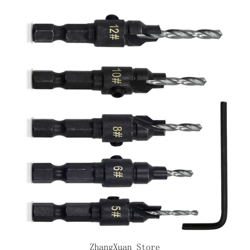 3XUF Multi Purpose 5 Piece Drill Bit Shank Design for Smooth Boring and Clean Edges Chamfering In Carpentry Work