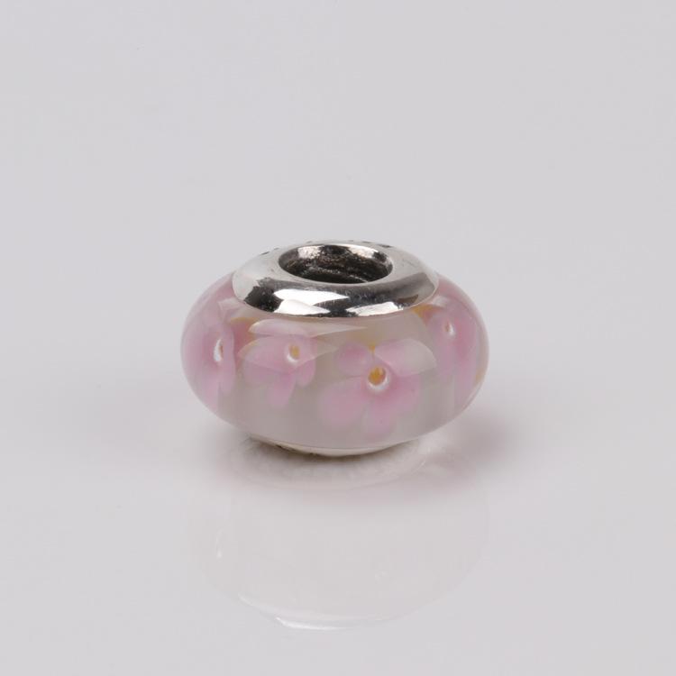 Koraliki ze srebra próby S925 i szkła Murano w kształcie kwiatów na bransoletkę Pandora - Kolekcja Wiosenna, DIY Dodatek do Biżuterii, Prezent