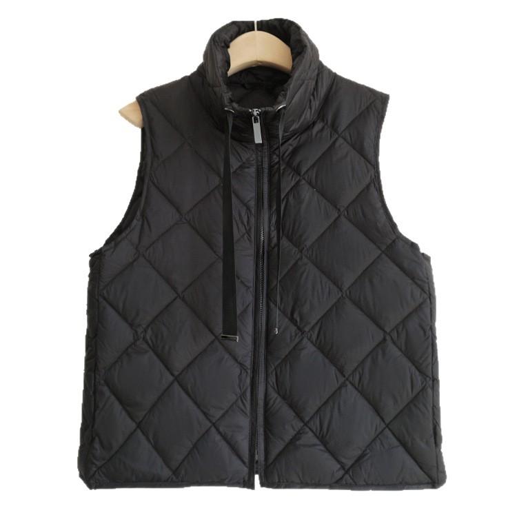 Autumn and winter new diamond white duck down light and versatile sleeveless turtleneck drawstring stand-up collar down vest jacket