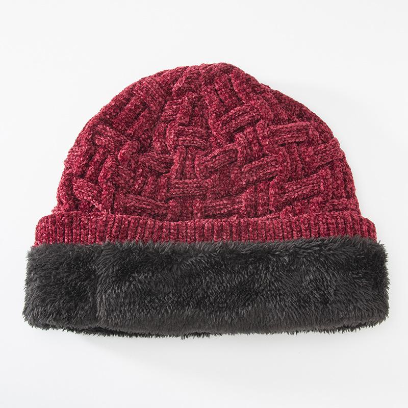 Zimní dvouvrstvý plyšový zahuštěný dámský žinylkový pulovr venkovní pletená čepice