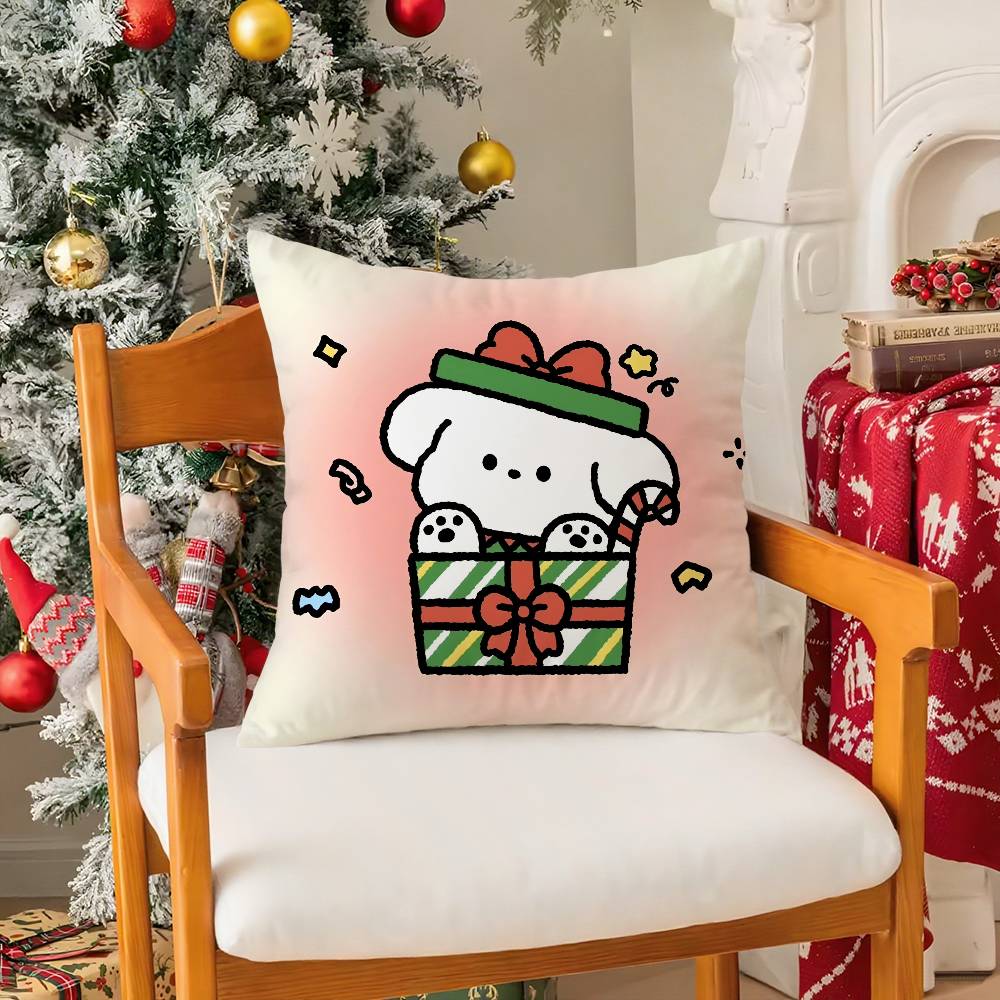 Merry Christmas Puppy Pillow Case Holiday Happy Atmosphere Short Plush Double-sided Printing Home Cushion Cover