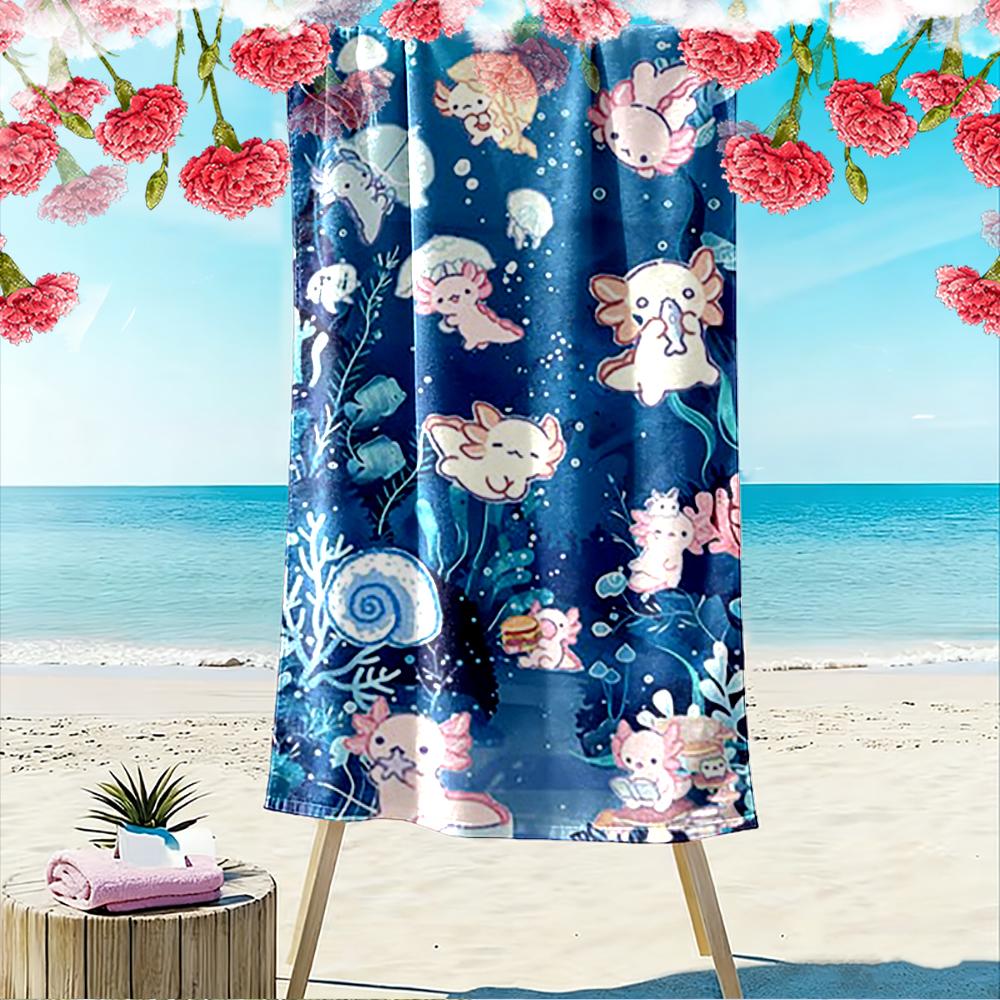 Cute Axolotl Ocean Theme Design Beach towel quick-drying for travel outdoor sports jogging beach and swimming