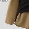 INCERUN Men Cowl Neck Long Sleeve Front Cross Shirts Casual Patchwork Tops