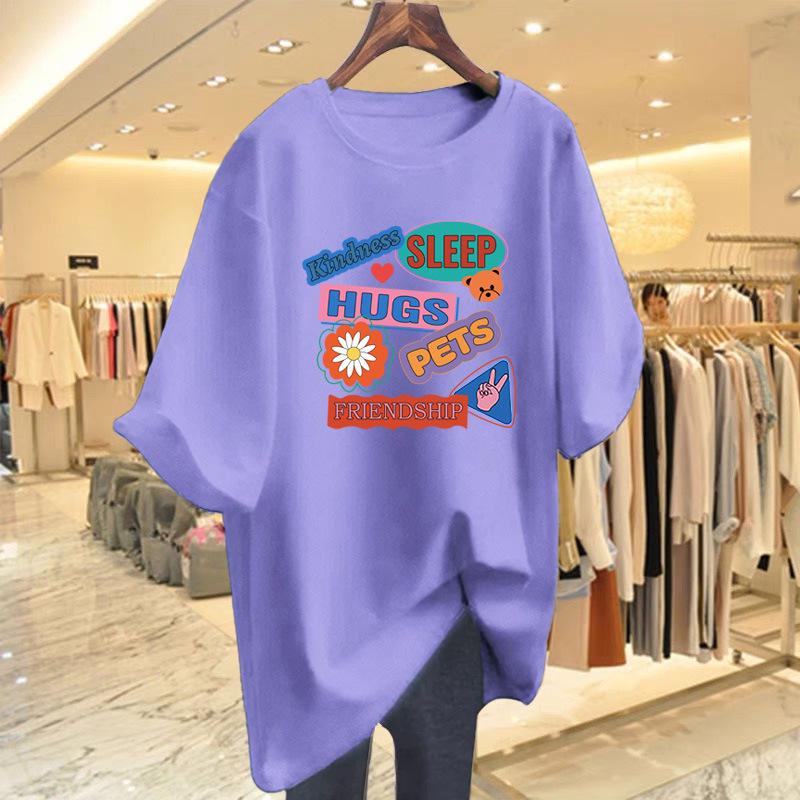 

Women s Cartoon Print White Short Sleeve Loose Round Neck Tee - Fashionable Casual Spring/Summer Style 3XL