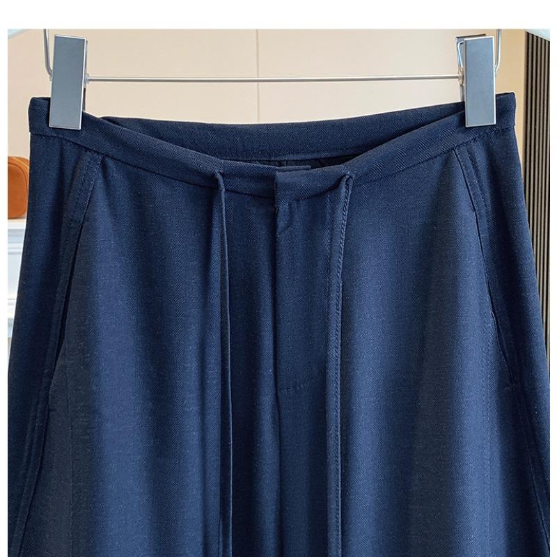 DIMANAF 2026 Summer New Plus Size Women Long Pants Thin Loose Casual Elastic Waist Fashion Lady Bottoms Clothing Cotton Linen