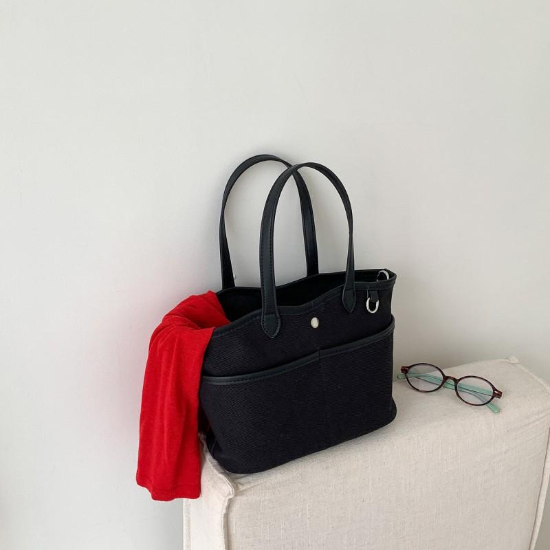 

Korean Casual Style Portable Canvas Bag Literary Niche Large Capacity Tote Women s High-end One-shoulder Cross-body чёрный