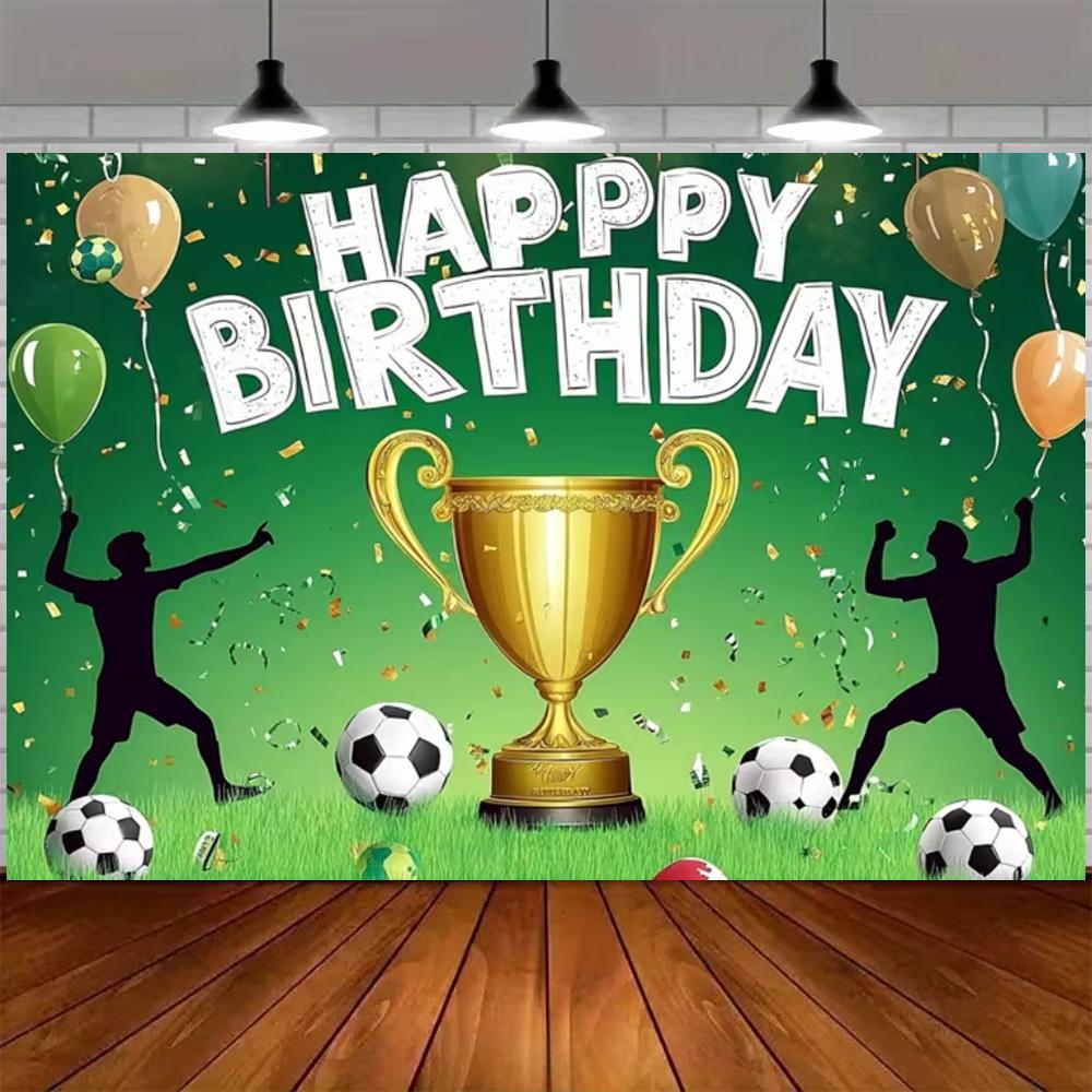 Green and blue football themed birthday decoration banner Backdrop, football field children birthday party photography Backdrop