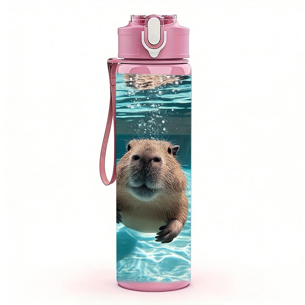 1 Pezzo Figura Capibara Selvatico che Nuota 750ml Colore Plastica Borraccia Anti-perdita Tappo a Beccuccio Ribaltabile Per Sport Ufficio Uso Domestico