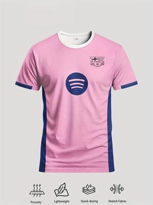 Soccer Jersey Pink with Navy Accents Spotify Logo Breathable Sports Tshirt Soccer Jersey 3d HD Prints Jersey Parent-child Outfit