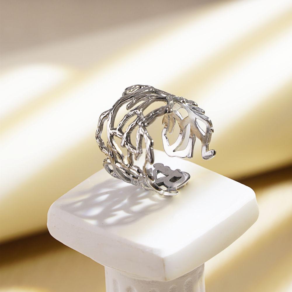 Europäischer & Amerikanischer Nischen-Dornenrankenring: Edelstahl, Hohles Design, Luxuriöser Unregelmäßiger Zweig, Verstellbare Größe.