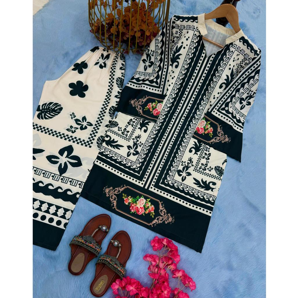 Indische Designer Partykleidung Krepp Kurta Hose Kordel-Set Damen Partykleidung Bollywood Kurti