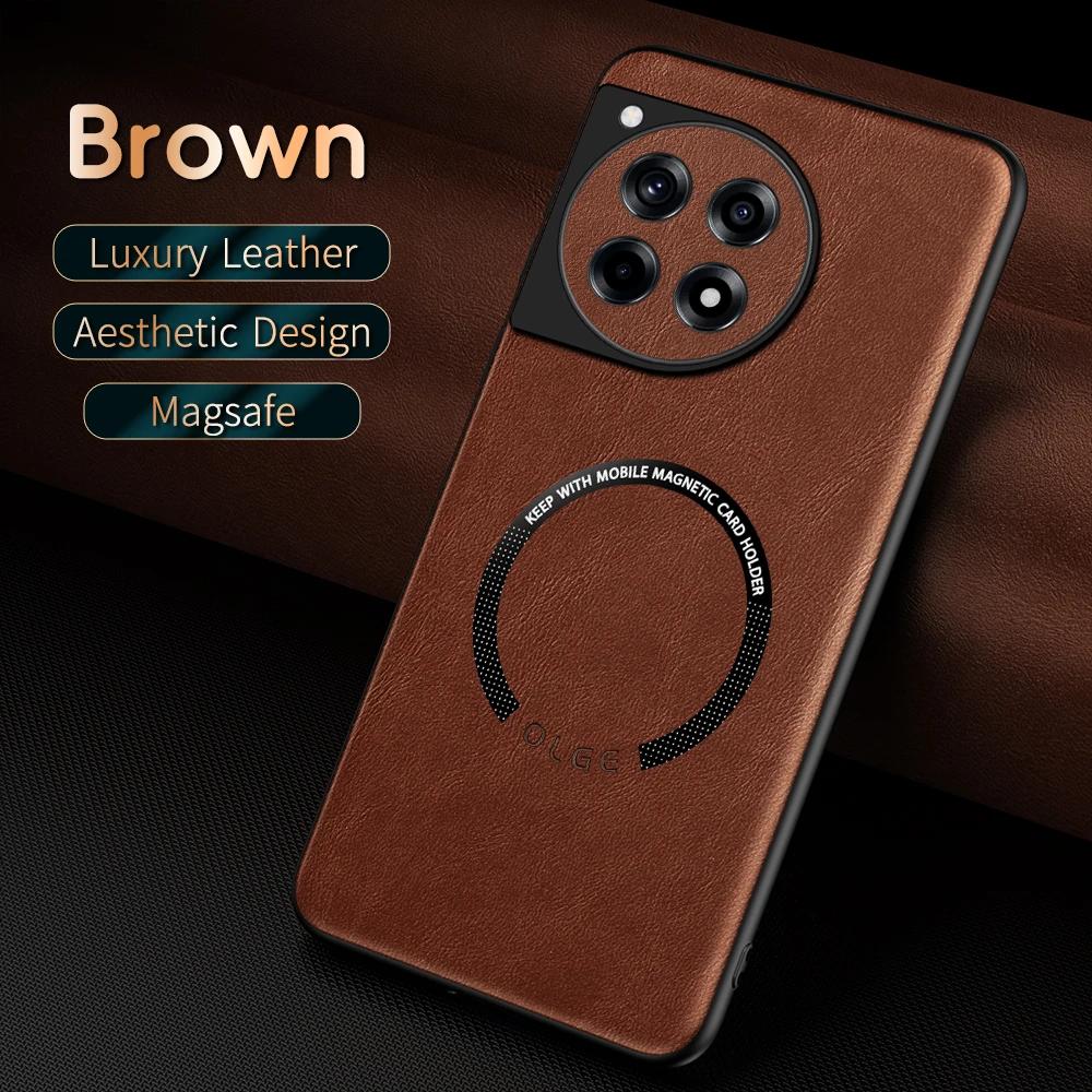 For OnePlus ACE 3 3V Fine Hole PU Cow Pattern Leather Outer Magnetic Ring Soft Edge Anti-Drop Anti-Fingerprint Phone Case