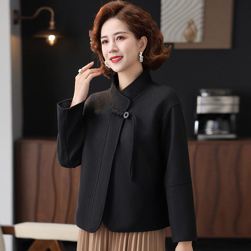 

Весеннее Новое Шерстяное Пальто, Новый Китайский Кардиган на Пуговицах Высокого Класса, Женская Одежда M чёрный