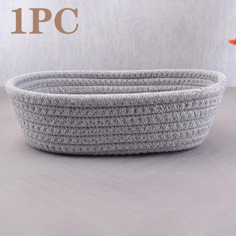 1PC Oval Woven Storage Basket Cotton Rope Woven Basket Simple Table Top Sundries Bedside Storage Basket Cosmetics Storage Basket