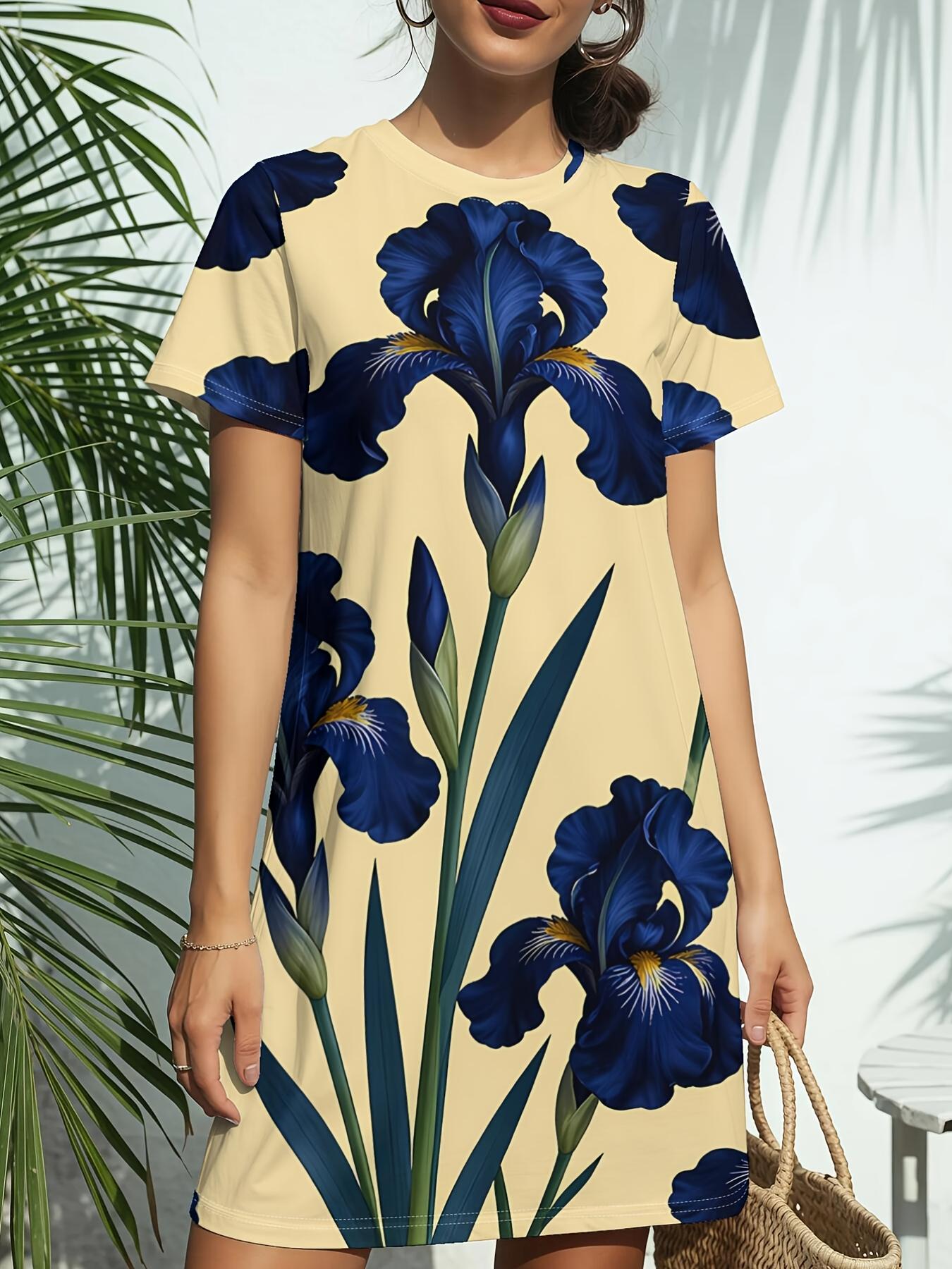 

Iris Flower Women s Short Sleeve T-Shirt Dress - Round Neck Casual -Line Dress with Short Sleeves. T-Shirt Top ; Dress Length Bottom. Spring Summer Bl 5XL дубильна кора