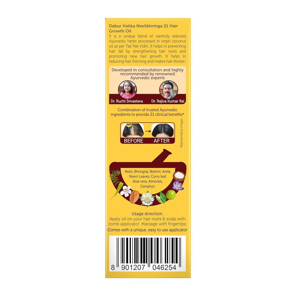 Dabur Vatika Neelibhringa 21 Huile de Croissance des Cheveux - (50 ml + 25 ml supplémentaires gratuits) | 14 herbes ayurvédiques | Nouvelle croissance des cheveux en 2 mois,
